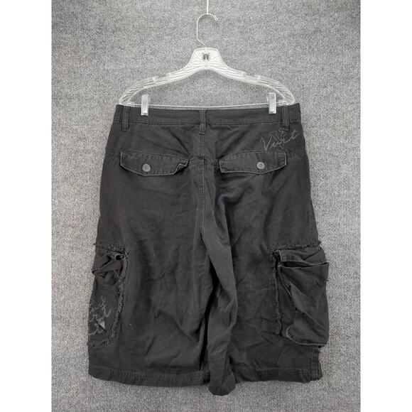Mens Vurt Cargo Shorts Size 34 Black Pockets 100% Cotton Logo - Picture 2 of 9